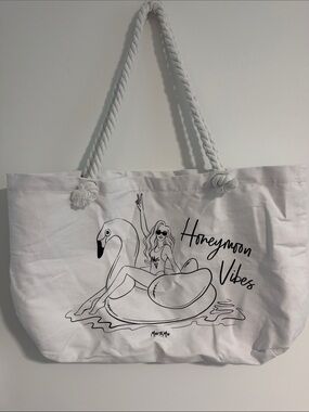 Honeymoon Vibes White Tote Bag Bride Bridal Miss to Mrs Wedding Beach Pool bag